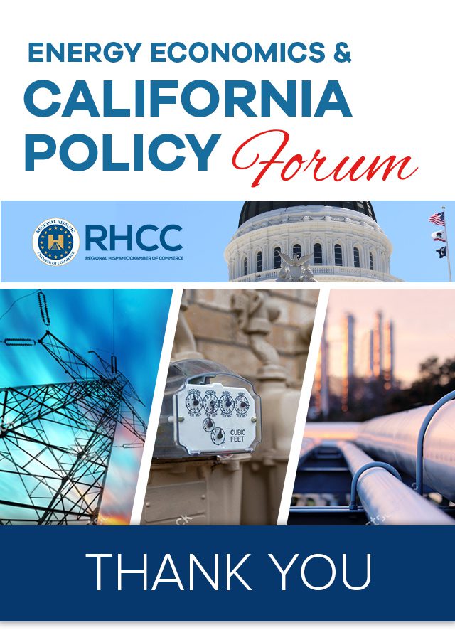 California Policy Forum banner with images of power lines, cityscape, and bridge.